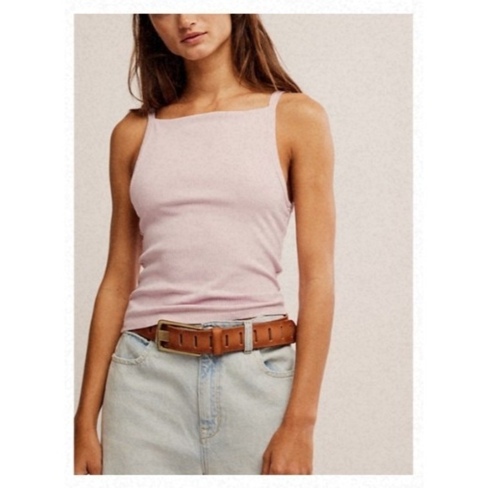 We The Free Free People Pink Ribbed Square Neck Tank Top M OB959074